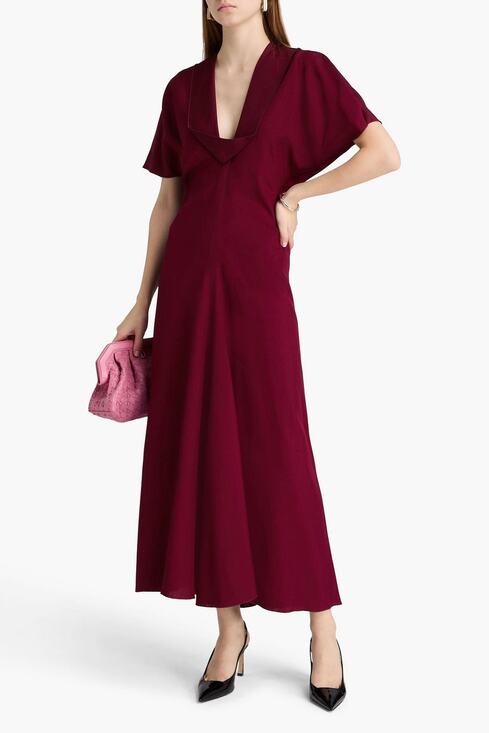 Victoria Beckham Dresses & Skirts - Victoria Beckham Draped V Neck Midi Dress in Port UK 4 US 0